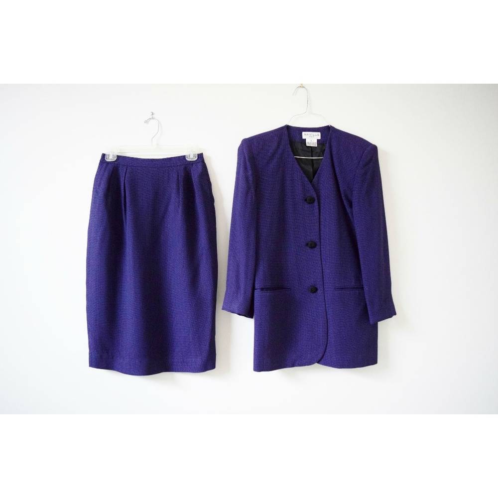 SAVILLE Vintage Violet Purple Woven Blazer Jacket Skirt Set | Size S